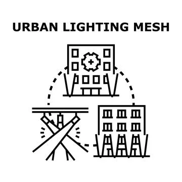Urban lighting mesh network technology connecting city buildings Stock Illustration