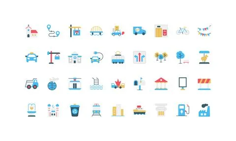 Urban Living Simple Flat Icon Set Collection Stock Illustration