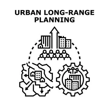 Urban long range planning developing community and infrastructure Stock Illustration