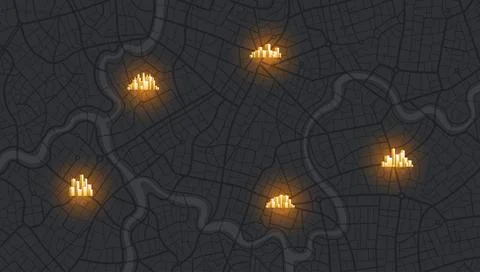 Urban map for travel. Multiple destinations with location system. Abstract Stock Illustration