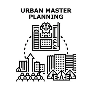 Urban master planning constructing future city development strategy Stock Illustration