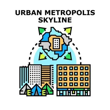 Urban metropolis cityscape developing global connections concept Ilustração Stock