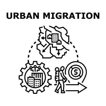 Urban migration concept showing population moving to city Stock Illustration