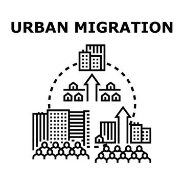 Urban migration moving people between city areas concept Ilustração Stock