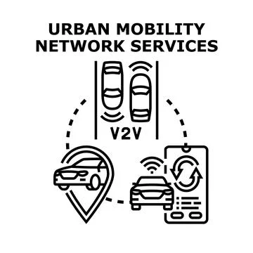 Urban mobility network services connecting autonomous vehicle technology Stock Illustration