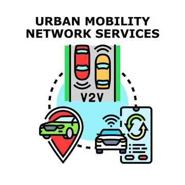 Urban mobility network services connecting autonomous vehicle technology Stock Illustration