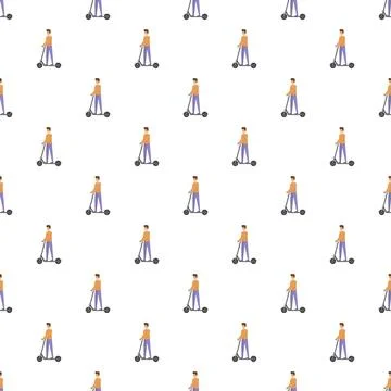 Urban mobility seamless pattern with man riding scooter Stock Illustration