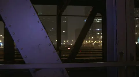 Urban Night Bridge with Pan Stock Footage