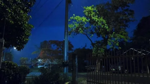 Urban Night Scene Thunderstorms and Rain Stock Footage 248728940
