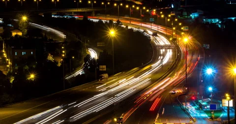 Urban night traffic time-lapse Stock Footage