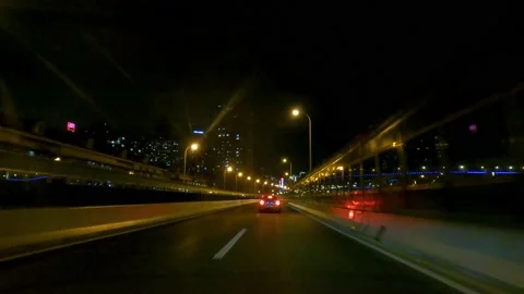 Urban night view elevated road conditions in Shanghai is under lockdown Stock Footage 193478822