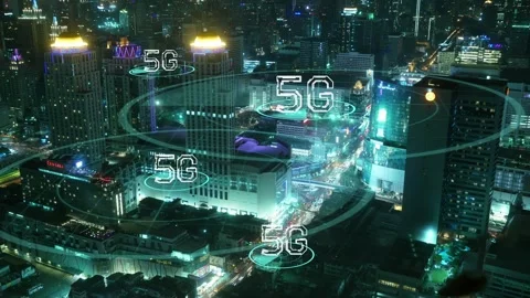 Urban Nightscape with 5G Connectivity Stock Footage 315975260