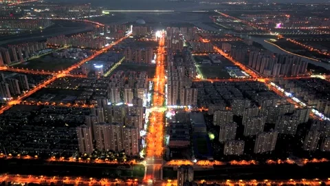 Urban Nightscape Drone Video Stock Footage 324769105