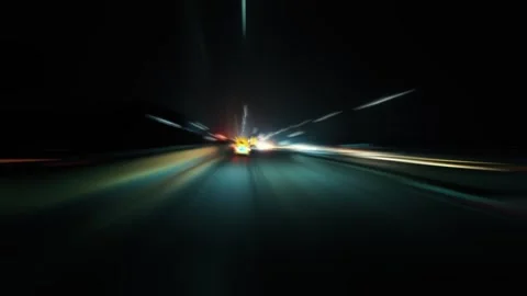 Urban Nightscape Hyperlapse: Dynamic Motion of a Speedy City Drive Stock Footage 258339598