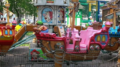 Urban park, empty carousel. Stock Footage 65384551