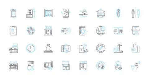 Urban plan linear icons set. Sustainability, Development, Density Stock Illustration
