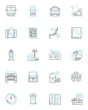 Urban plan linear icons set. Sustainability, Development, Density Stock Illustration