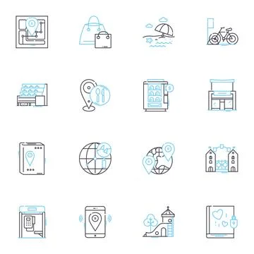 Urban plan linear icons set. Sustainability, Development, Density Stock Illustration