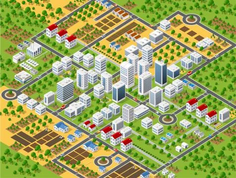 Urban plan pattern map. Isometric landscape structure of city buildings Illustrazione stock