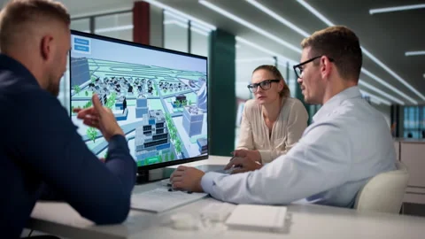 Urban Planner Team Uses Computer Software Stock-Footage 338169046