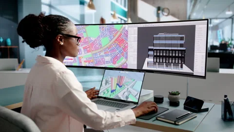 Urban Planner Using GIS Software On Laptop Stock Footage 346322845