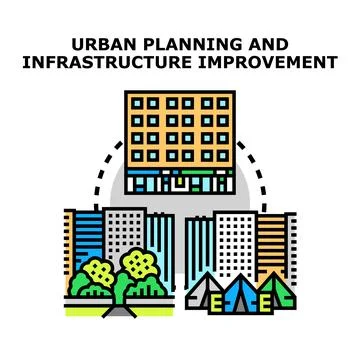 Urban planning and infrastructure improving city development Stock Illustration
