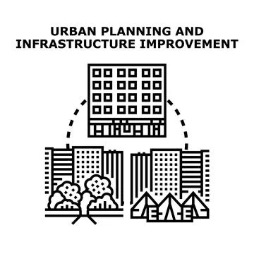 Urban planning and infrastructure improving city development Stock Illustration