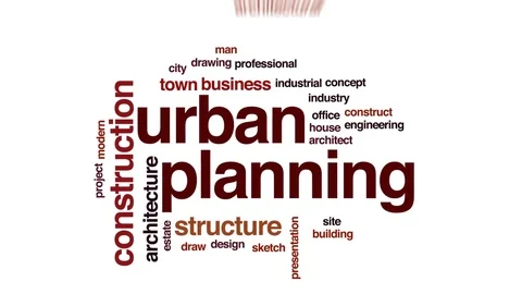 Urban planning animated word cloud, text design animation. Stock Footage 79404320