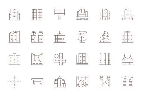 Urban Planning Comprehensive Vector Bundle with 24 Editable Thin Line High .. Illustrazione stock