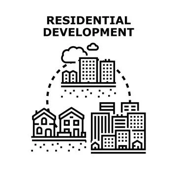 Urban planning constructing diverse residential buildings concept Ilustración de archivo