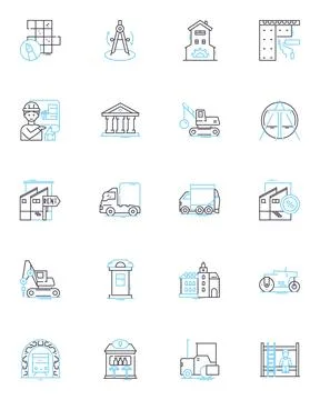 Urban planning linear icons set. Infrastructure, Architecture, Zoning Stock Illustration