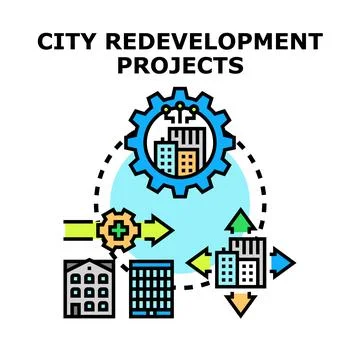 Urban planning process redeveloping city infrastructure projects Stock Illustration