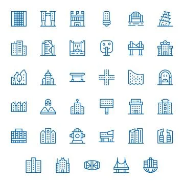 Urban Planning Vector Icon Set with 35 Regular Line High Resolution Detail .. Stock Illustration