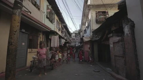 Urban poor community in Sta. Mesa, Manila Stock Footage 230090544
