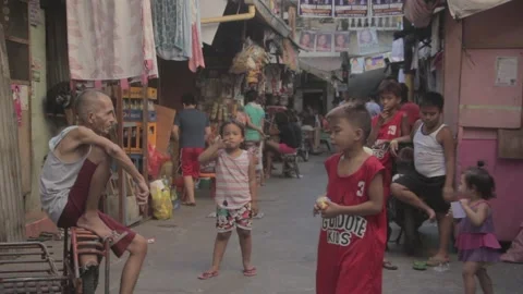 Urban poor community in Sta. Mesa, Manila Stock Footage 230090580