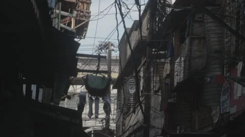 Urban poor community in Sta. Mesa, Manila Stock Footage 230090847