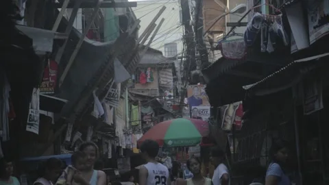 Urban poor community in Sta. Mesa, Manila Stock Footage 230090971