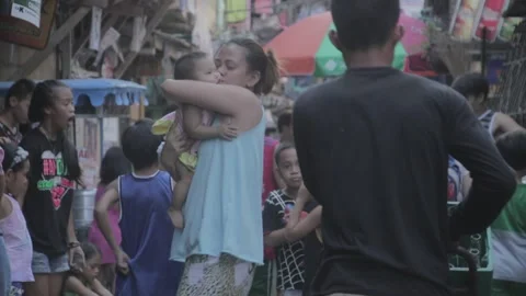 Urban poor community in Sta. Mesa, Manila Stock Footage 230091009