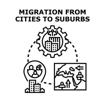 Urban population migrating from cities to suburban areas concept Stock Illustration