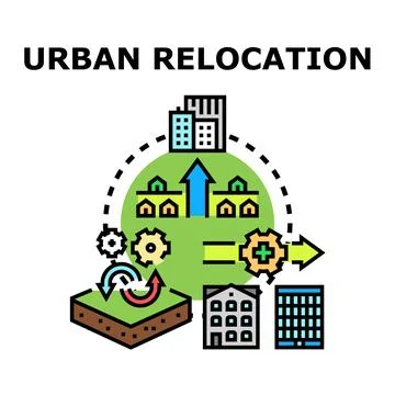 Urban population relocating, moving to developing cities concept Stock Illustration