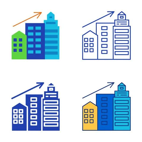 Urban proliferation icon set in flat and line style Stock Illustration