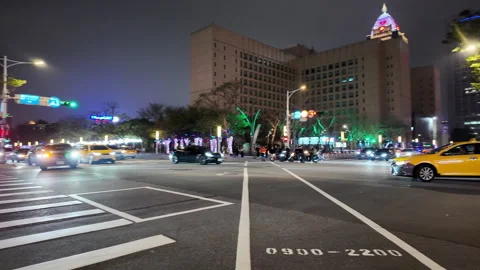 Urban Pulse at Night: Panning Through Traffic and Human Flow in City Lights Video stock 313107774