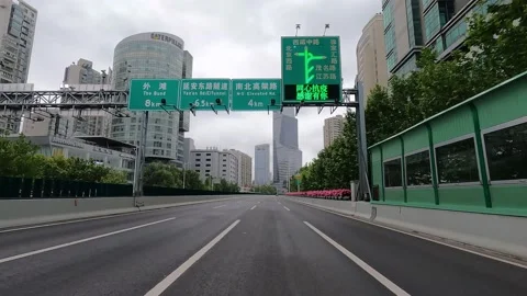 Urban Quiet Elevated Road in Shanghai is under lockdown Stock Footage 190786845