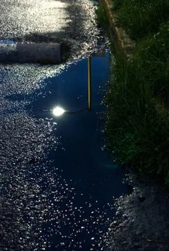 Urban reflection of puddle Stock Photos