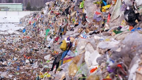 Urban refuse dump. Lots of plastic, waste garbage at landfillsite Video stock 73426361