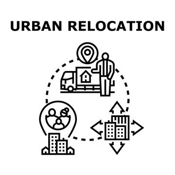 Urban relocation business process migrating family to new home Stock Illustration