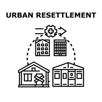 Urban resettlement program relocating people to new homes Stock Illustration