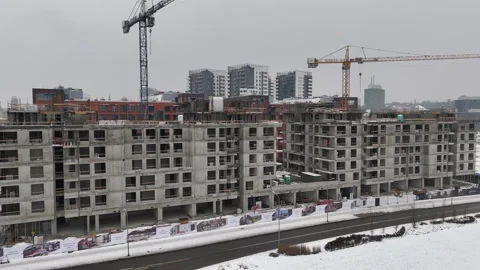Urban Residential Complex Construction with Tower Cranes. Stock Footage 258144725