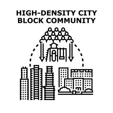 Urban residents converging on city block community services Stock Illustration
