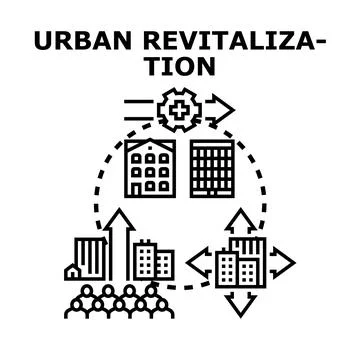 Urban revitalization process creating community development growth Stock Illustration